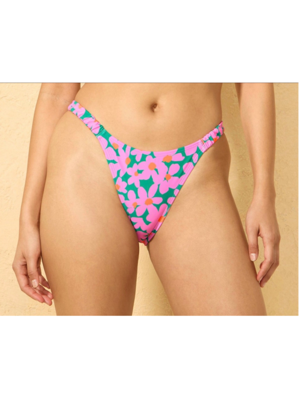 Wild Fable Women’s Pink Shirred Strap Low Rise High Leg Extra Cheeky Bikini Bott